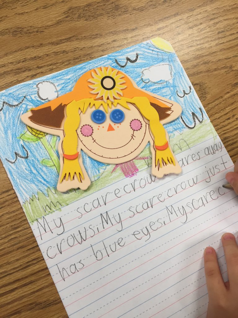 Ms_Davis_Class's tweet photo. Scarecrow week was super fun! We learned about adjectives and used them during Writing Workshop. #scarecrowfun https://t.co/cnBkg4zZyW