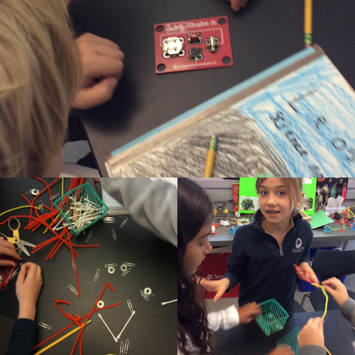 sciteach212's tweet photo. "I have the best idea!" Thanks @lectrifyit for the #inspiration exploring #electronics in 3rd @HillbrookSchool https://t.co/6NlDfMdQMA