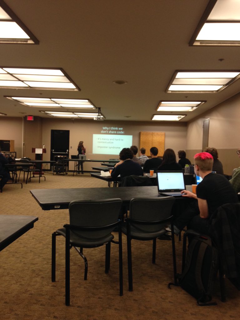 anayram's tweet photo. The imposter syndrome-"can't code cause I'm not a programmer" S Schwab on sharing code #ipythonnotebook #code4libAB https://t.co/uyVMpkPs0B