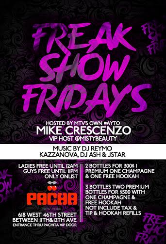 PartiesThisWeek's tweet image. Pacha Fridays Freak Show
Fri, Nov 6, 2015 at 10:00 PM - New York, NY
