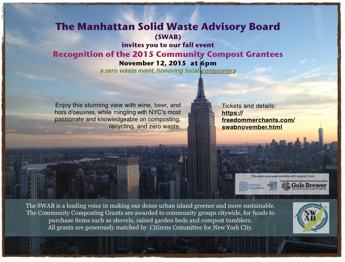 CafeteriaCu's tweet photo. Raise a glass to local #NYC #composters! #ManhattanSWAB composting awards event -11/12 https://t.co/QbPIWKl7YK https://t.co/X4tomrWTQs