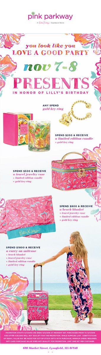Celebrate Lilly Pulitzer's birthday this weekend with <a href="/pinkparkway/">Pink Parkway</a>!