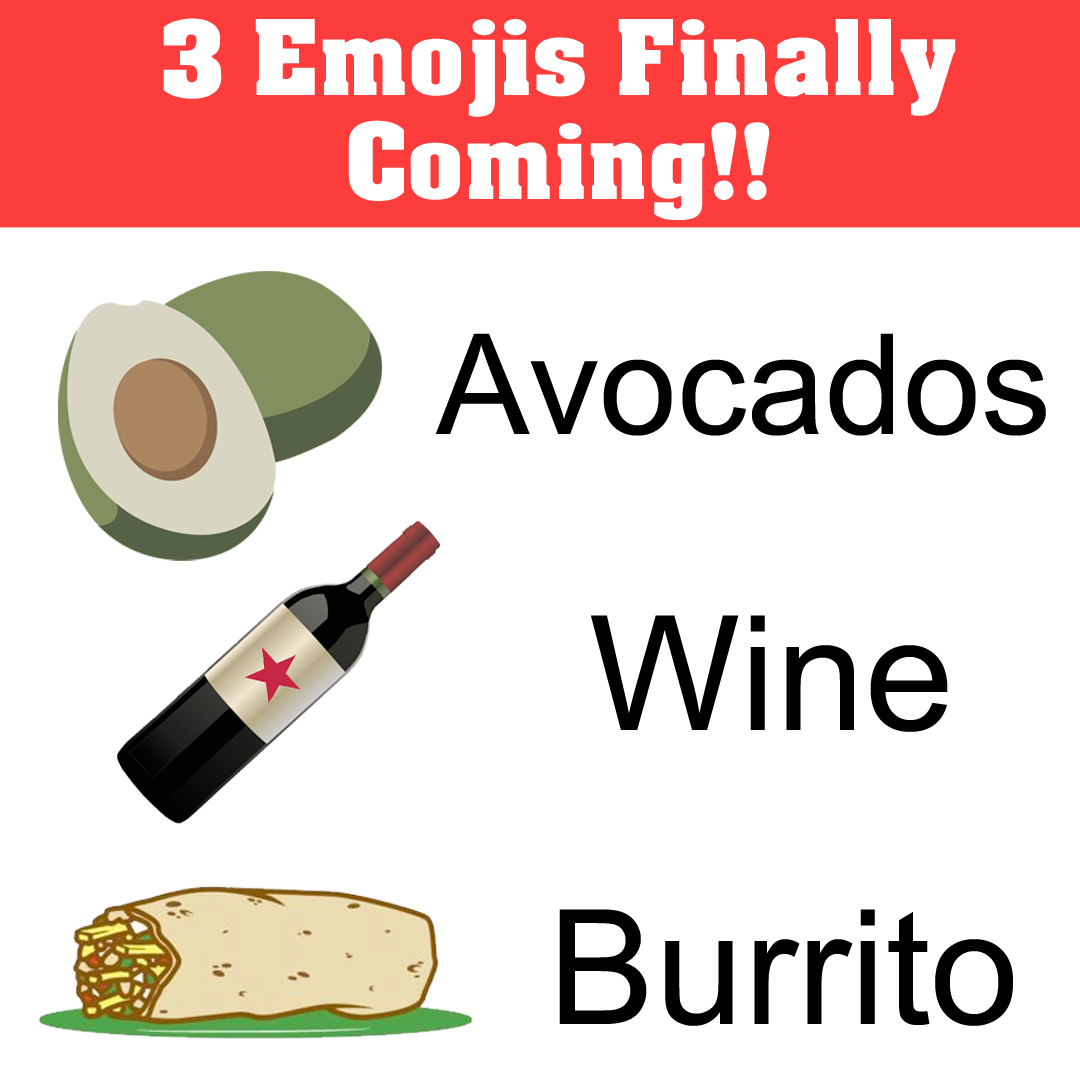 CalMoji's tweet photo. Don't you wish you had more emojis? Well these ones are coming soon! #calmoji #emoji #coolemojis #redwine #avacados https://t.co/59E7TXqCTj