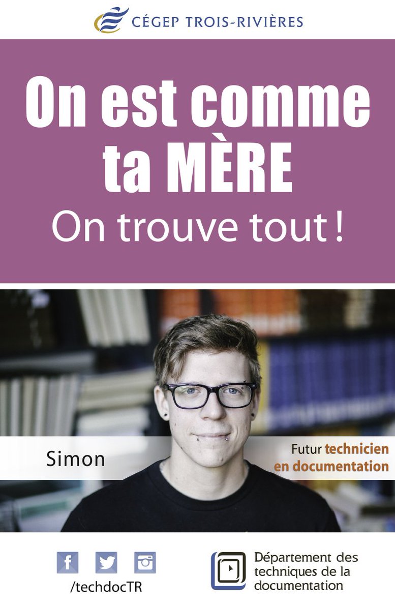techdoctr's tweet photo. "On est comme ta mère : on trouve tout!" - Simon, tech. en documentation #techdocv2 #techdoctr @cegeptr https://t.co/TbZ9iDRdmy