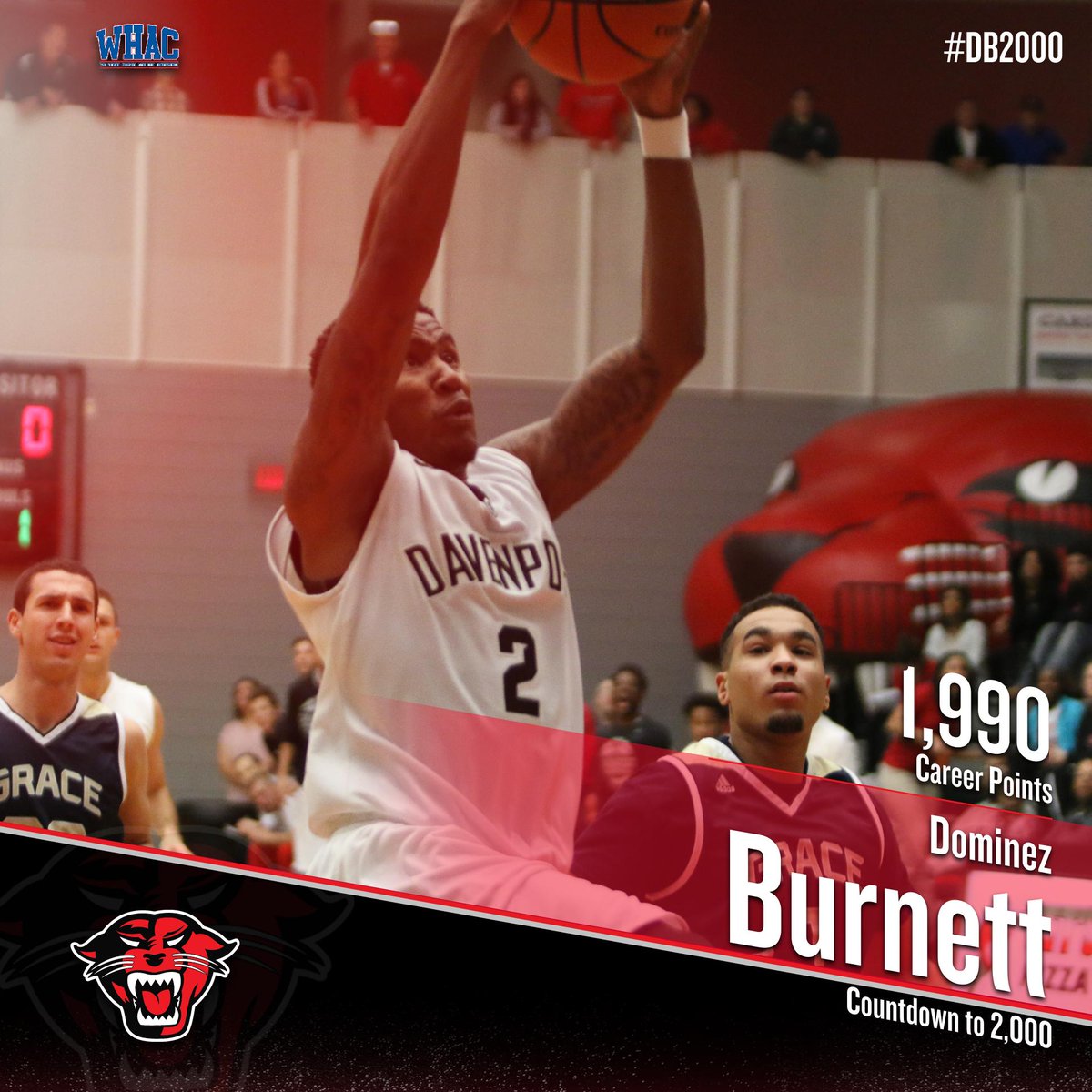 DUAthletics's tweet photo. @du_mensbball #DB2000 Senior Dominez Burnett nearing 2K as a Panther https://t.co/jQhQwmp9Xd