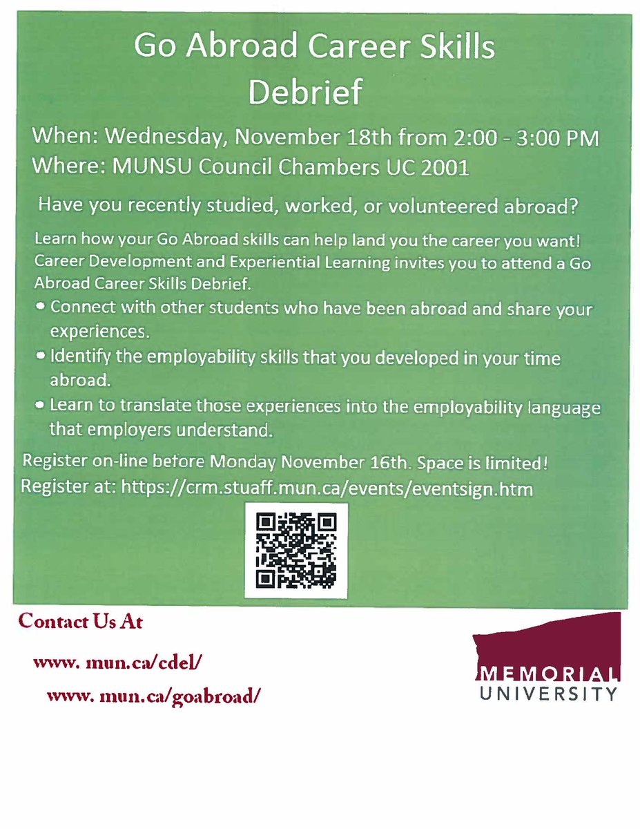 AbroadGo's tweet photo. Recently been abroad? You've got skills! @Memorial_INTL @MemorialU @MUNCareer @MemorialHKR @memorialarts https://t.co/DVmaIPUBNs