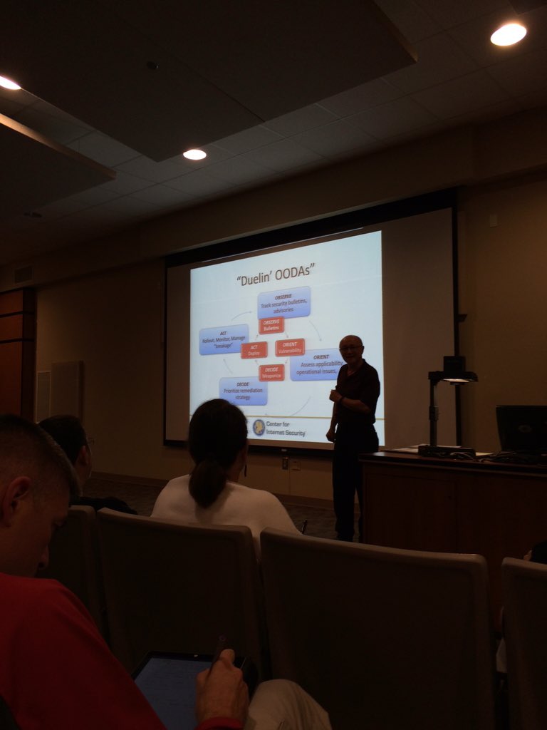 AugustaISSA's tweet photo. Tony Sager discussing Duelin' #OODA loops #AugustaISSA #AugustaGA #CSRArising #InfoSec https://t.co/xUwbKfC1yJ