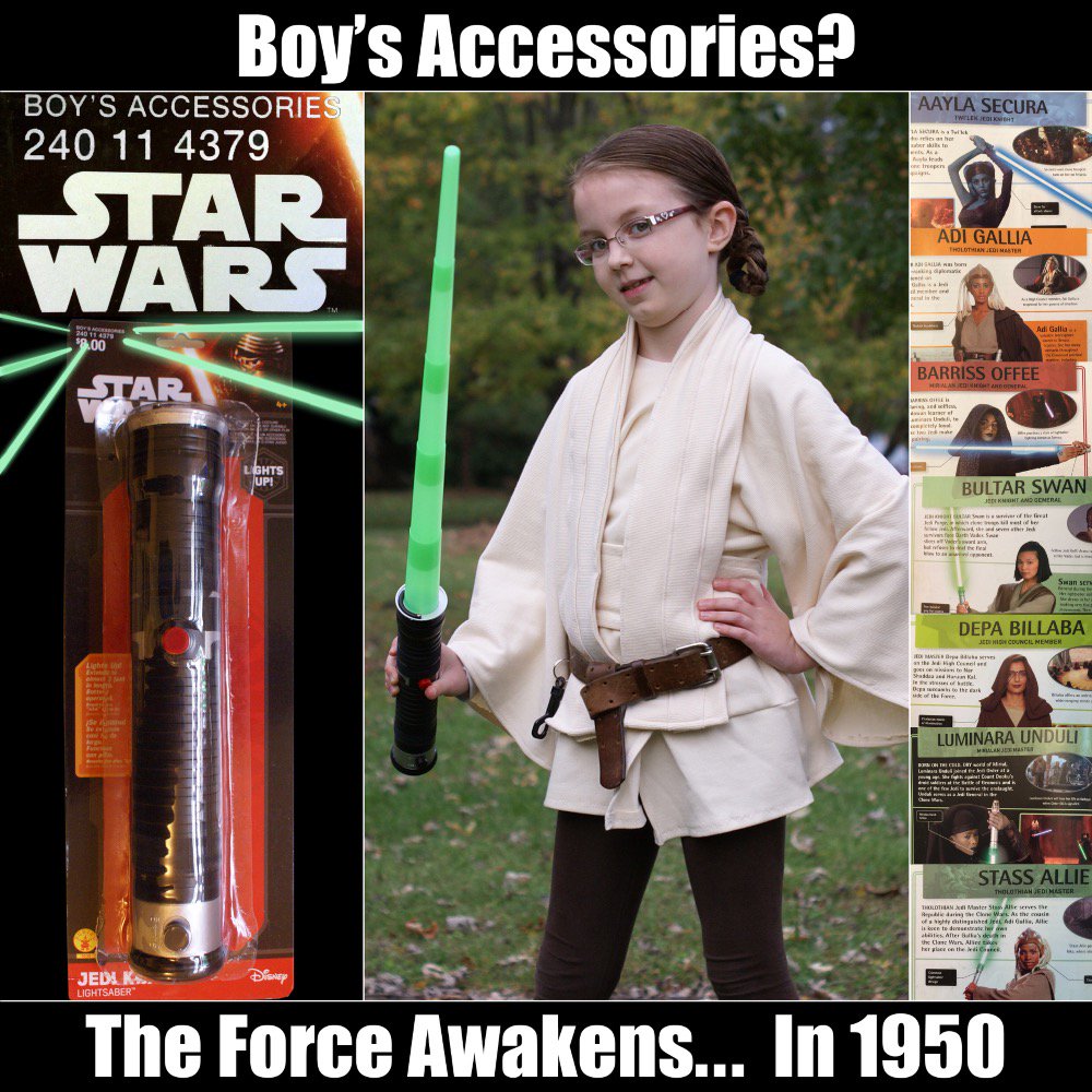 The #ForceAwakens. In 1950! #boysaccessories Smart Girl Jedis use lightsabers and know Jedi Order history  @smrtgrls