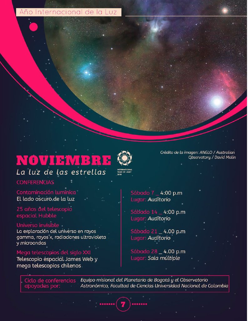 planetariobta's tweet photo. En #noviembre no se pierdan el ciclo de Conferencias #LaLuzdeLasEstrellas que comienzan este sábado 7/nov https://t.co/M2JLdSYVkO