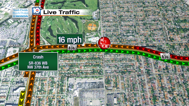 Crash on SR-836 WB at NW 37th Ave. Speeds at 16mph #traffic #miami @JeniseFernandez https://t.co/3ejbqFhaFA
