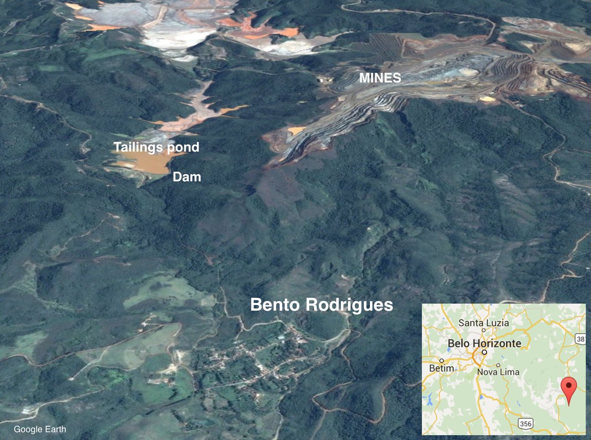 #Brazil dam disaster: Here's a map showing location of town affected, Bento Rodrigues, home to around 500 people.