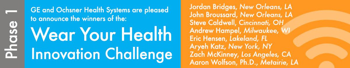 TheIdeaVillage's tweet photo. .@OchsnerHealth @GEInnovationLab announce 1st #WearYourHealth Challenge winners #healthtech https://t.co/rq4jO2gZsO https://t.co/LhK0gxN7gs