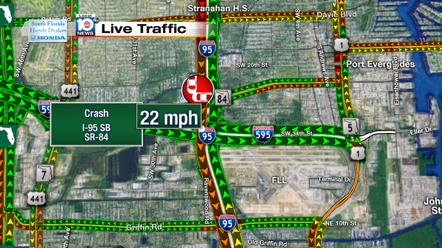 Crash on I-95 SB at SR-84. Speeds at 22mph #traffic #broward @JeniseFernandez https://t.co/OqiP1Oieyw