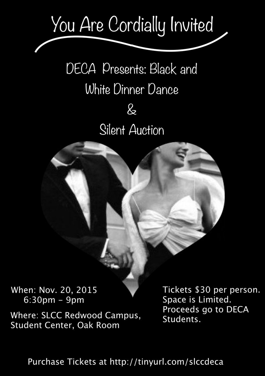 slccDECA's tweet photo. All are welcome! Invite friends and family!
Purchase tickets at:
https://t.co/AtTBcGruT3
#DineForDECA #SilentAuction https://t.co/ODXsiAv2dU