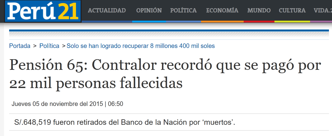 chaskicholo's tweet photo. Así que @ContraloriaPeru recordó que #Pensión65 ha pagado a 22MIL "muertos" en gob de #OllantaHumala? #CUTRAZA https://t.co/AyADUUuhCl