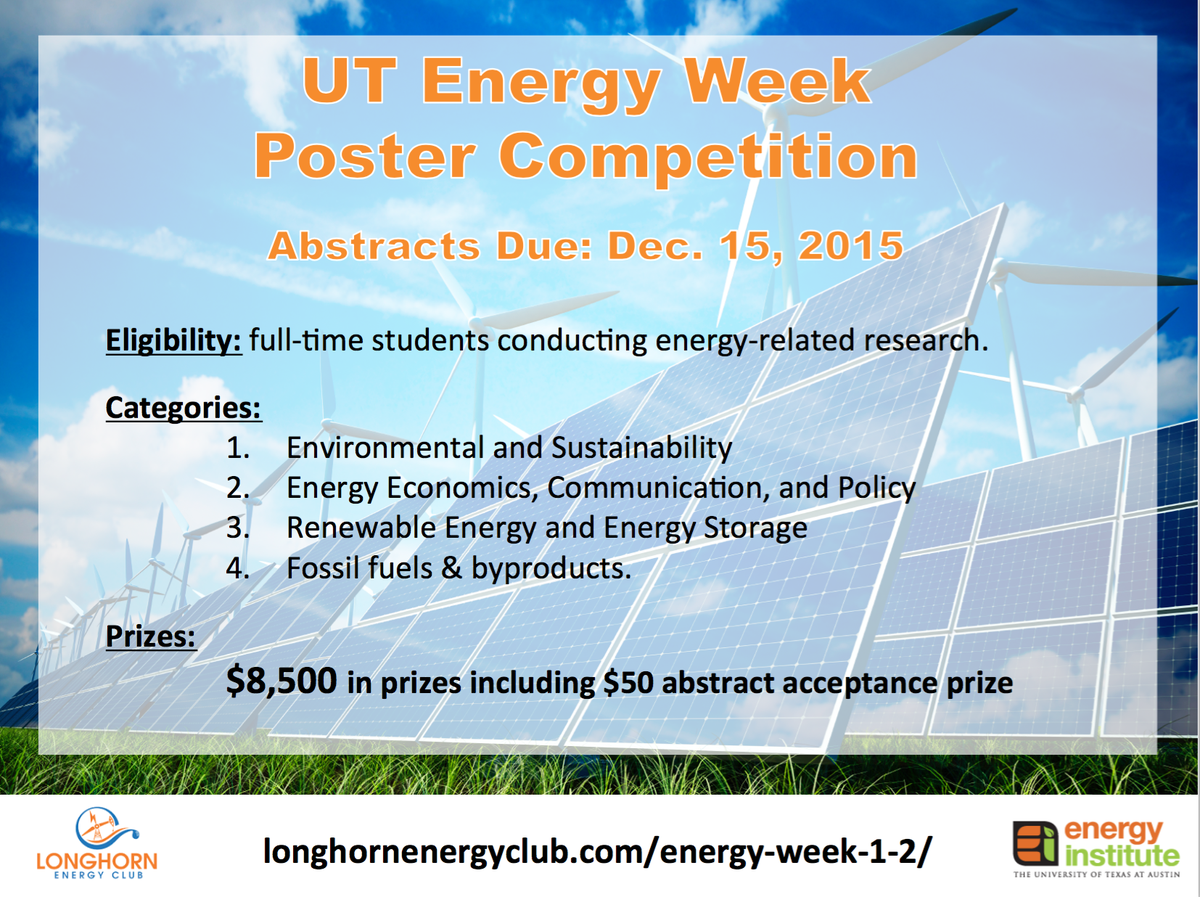 LonghornEClub's tweet photo. Submit your poster designs for Energy research projects by December 15 and win $$$!!! #UTEW https://t.co/1AAKcmuR3h https://t.co/BsB0k9rKcs