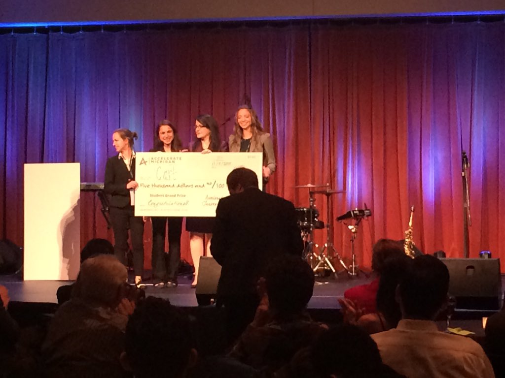 RyanGourley's tweet photo. Super proud of #TechArb team @TheBrokeApp and @IIA_UMich team #CARt taking home the big checks from #AccelerateMI! https://t.co/nKVo8VdkAa