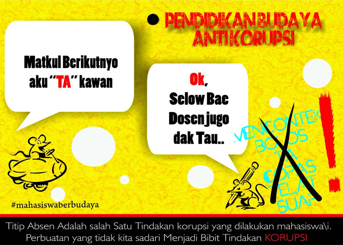 Febriyarsi's tweet photo. Cnth korupsi kecil mahasiswa yaitu "Titip Absen" @KPK_RI #bidanantikorupsi #poltekkesjambiantikorupsi https://t.co/7PYzqXKm1H