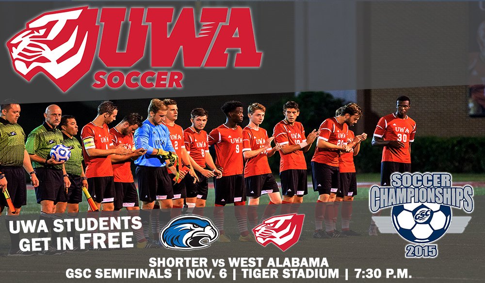 UWAAthletics's tweet photo. @UWAMensSoccer will host Shorter in the semifinal round of the GSC Tournament tomorrow at 7:30 pm at Tiger Stadium https://t.co/PA6L50QJPC