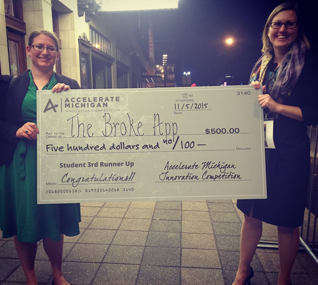 MLiveMediaGroup's tweet photo. Student 3rd Runner up! The Broke App! Congratulations, ladies! #AccelerateMI #Detroit https://t.co/lo9EOJA5DL