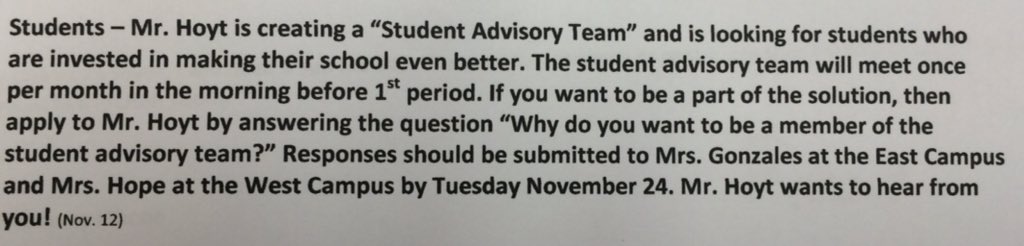 stuMHSco's tweet photo. For all those interested in the "Student Advisory Team:" https://t.co/9KCtZW0InS