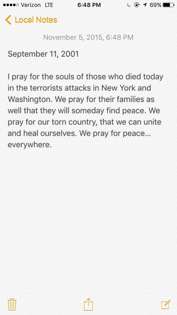 HardinAdam's tweet photo. Today while on retreat I found special journal entries about 9/11. Please read... #UnitedWeStandDivideWeFall 🇺🇸 https://t.co/bGLJq8Umr0