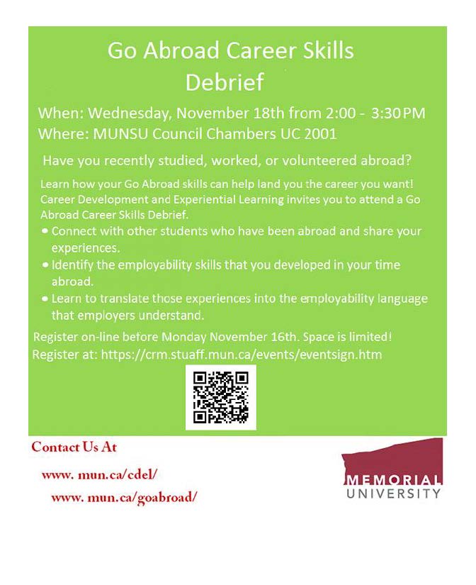 AbroadGo's tweet photo. Revised-GoAbroadCareerSkillsDebrief @MemorialU @MUNCareer @Memorial_INTL @memorialarts @MemorialHKR @MUNStudentLife https://t.co/Khjkeyly25