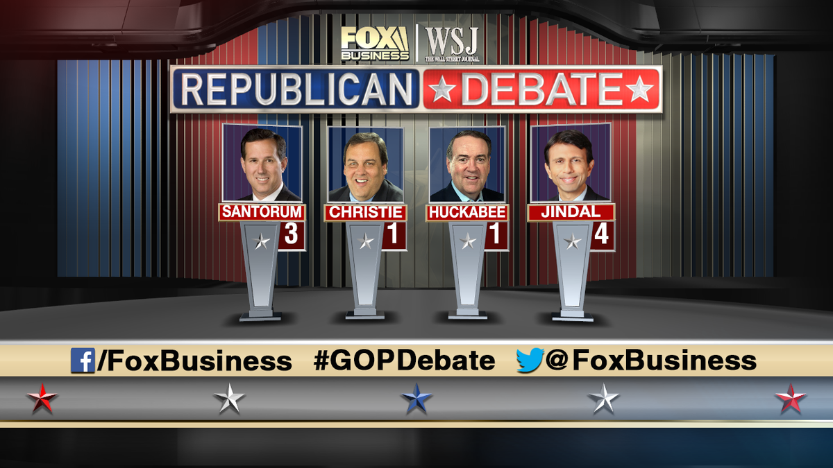 FoxBusiness's tweet photo. The candidate lineup for the Fox Business-WSJ #GOPDebate on Tuesday, November 10th: https://t.co/hJZNi7o4LK