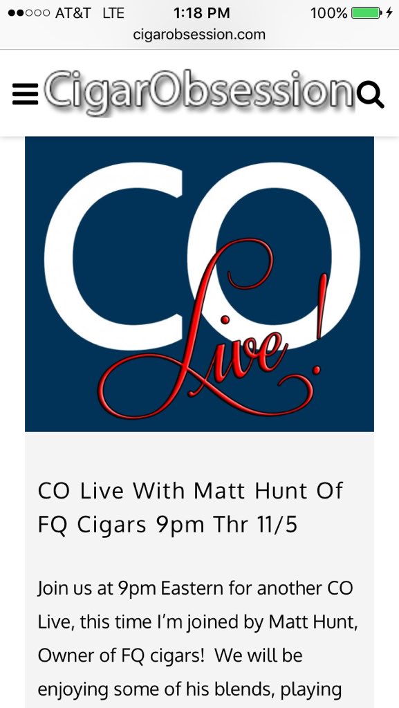 FQCigars's tweet photo. Tune in tonight for my first cigar industry interview with Bryan Glynn of @cigarobsession https://t.co/OPs45tRaRw
