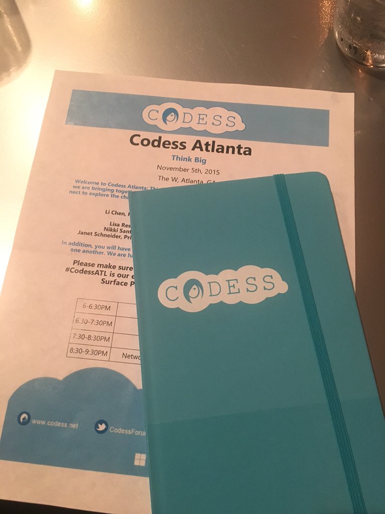 TheSocialPeach's tweet photo. Ready for the speakers! #codessatl https://t.co/RFCKWWck1a