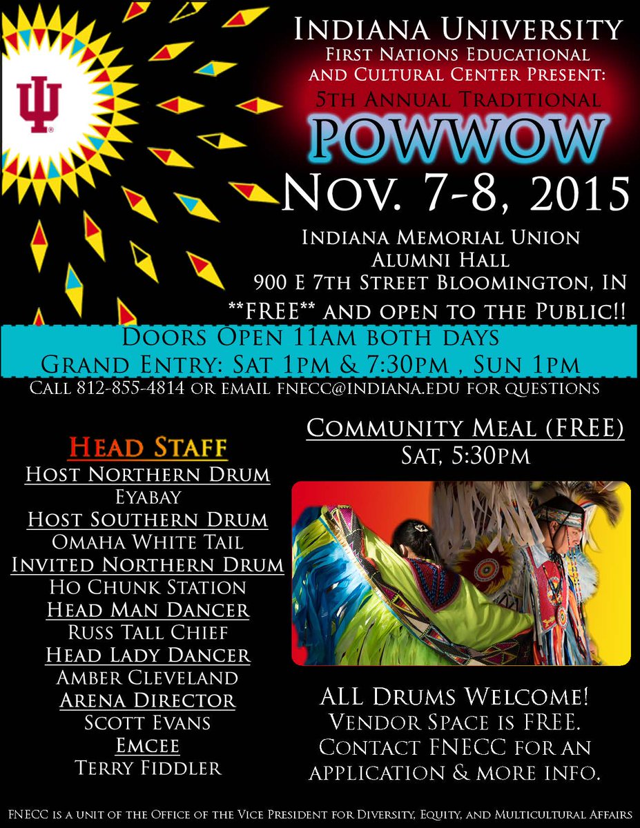 IU_Groups's tweet photo. 5th Annual Powwow Saturday+Sunday 11am at IMU Alumni Hall. FREE. Public Welcome. #NativeAmericanHeritage #IU #FNECC https://t.co/pDwtVKk1qF