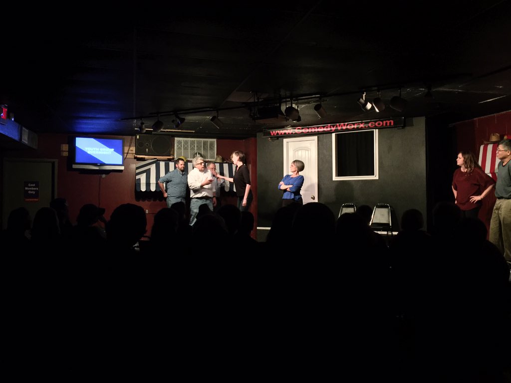 breakdowncwx's tweet photo. Newbie team Youth Group Overnight on the stage right now, making with the funnies. Still time for you to get here. https://t.co/N3J4mHC3lU