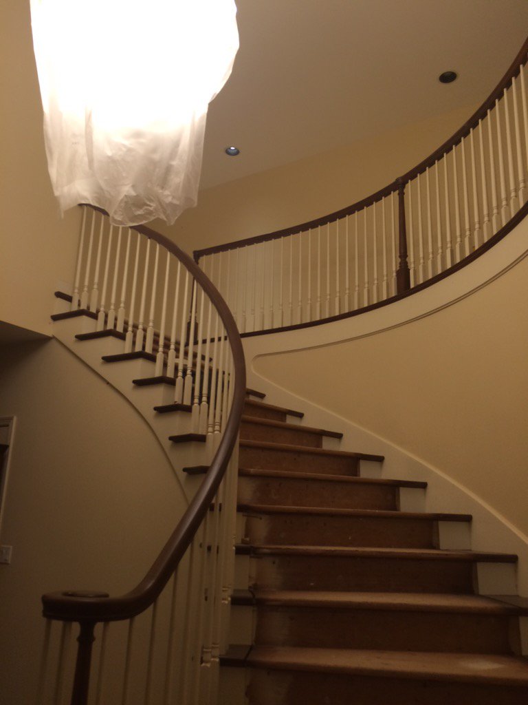 CarisaMarie11's tweet photo. Stained banisters and installed wood on the stairs to border the runner being installed next week! #BackStairs https://t.co/vHDsLh8h9i