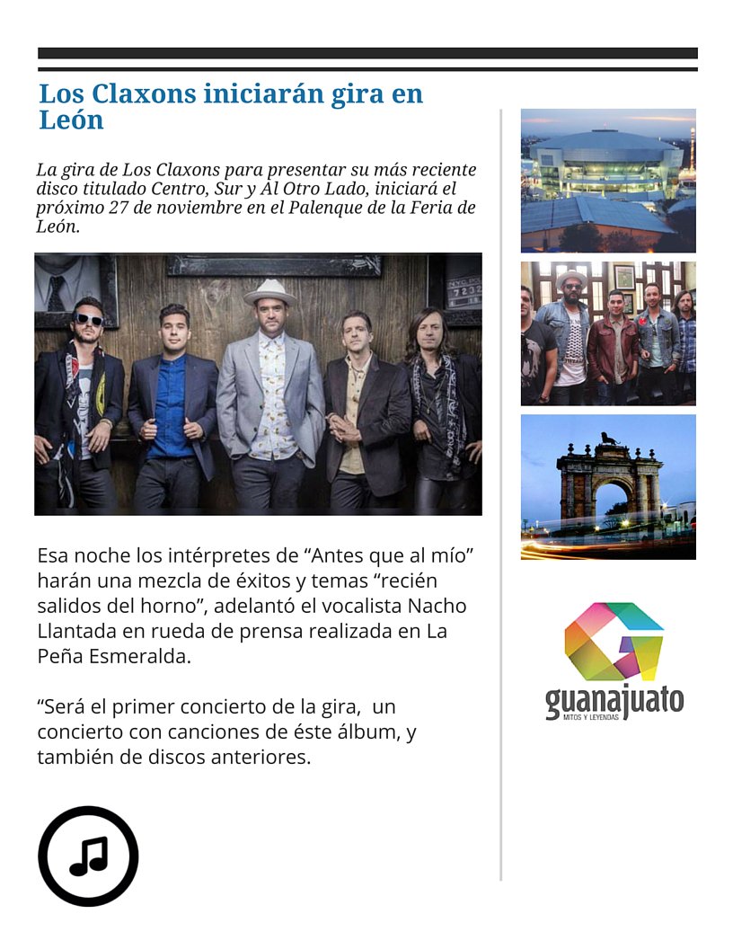 Alejandr4Guzman's tweet photo. ''@LosClaxons inician su gira el 27 de nov en el Palenque de la Feria de León ''Centro, Sur y Al Otro Lado'' https://t.co/DfgWbIZqcf