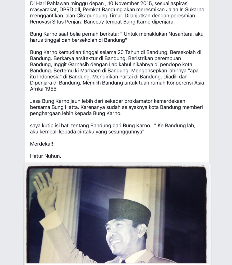 Pemkot BDG, sesuai aspirasi byk pihak, akan meresmikan jln. Ir. Sukarno. Ini alasannya