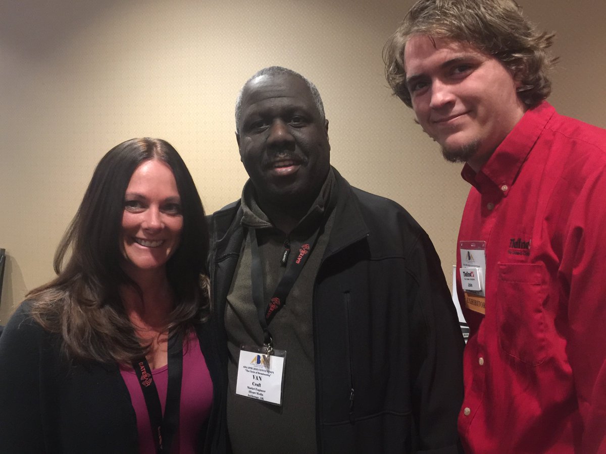 Tieline's tweet photo. Shannon Nichols (@BSWUSA), iHeart Media's Van Craft &amp; Tieline's Jake Daniluck @AKBroadcasters Convention @JDaniluck https://t.co/uacujBjTa5