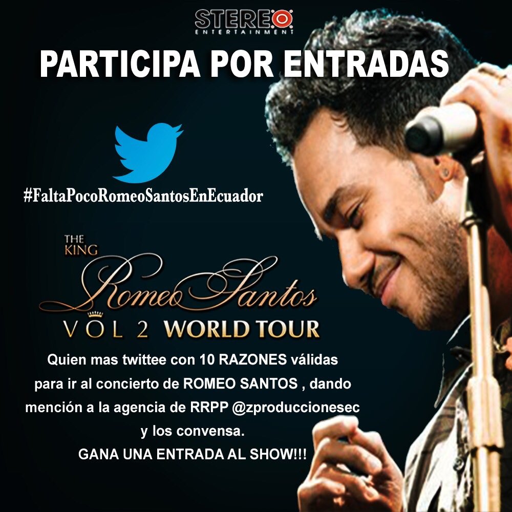 zuleyelwakel's tweet photo. GÁNATE 1 ROMEOBOX! Usa el #ROmeoSantosEnEcuador con 10 razones, xq debes ser tú quien se debe ganar la entrada. https://t.co/xHe1V3l0wx