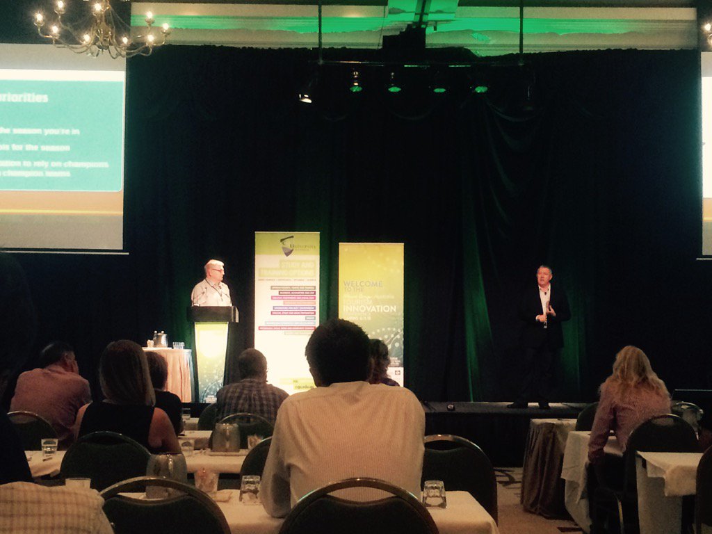 CQUniversity's Prof Bruce Prideaux facilitating the 'Leadership in Innovation' session #TICTNQ2015 @CQUni