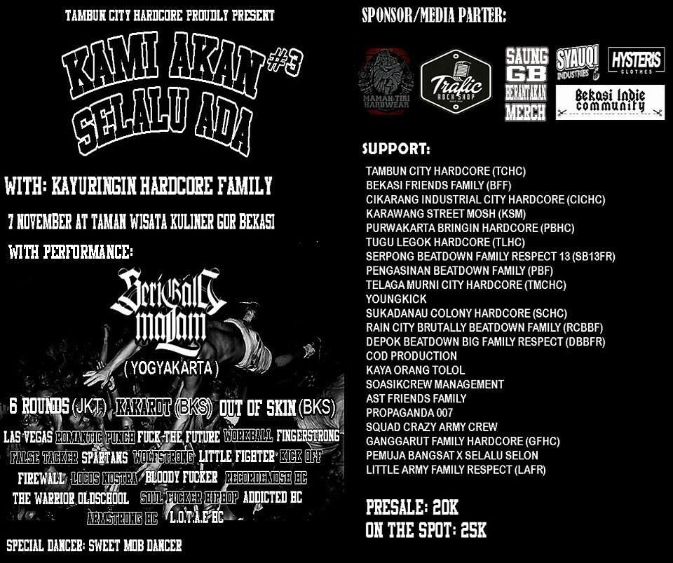 TAMBUN CITY HARDCORE 

KAMI AKAN SELALU ADA#3

At Taman Wisata Kuliner Gor Bekasi 
Bersama brother @fingerstrong_hc
