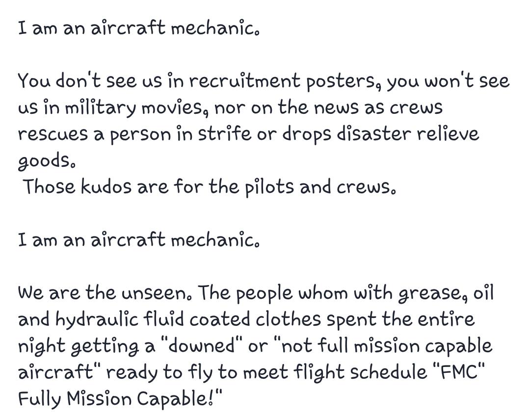 a12chi3's tweet photo. I AM AN AIRCRAFT MECHANIC
(ctto) https://t.co/iYp0gjar2F