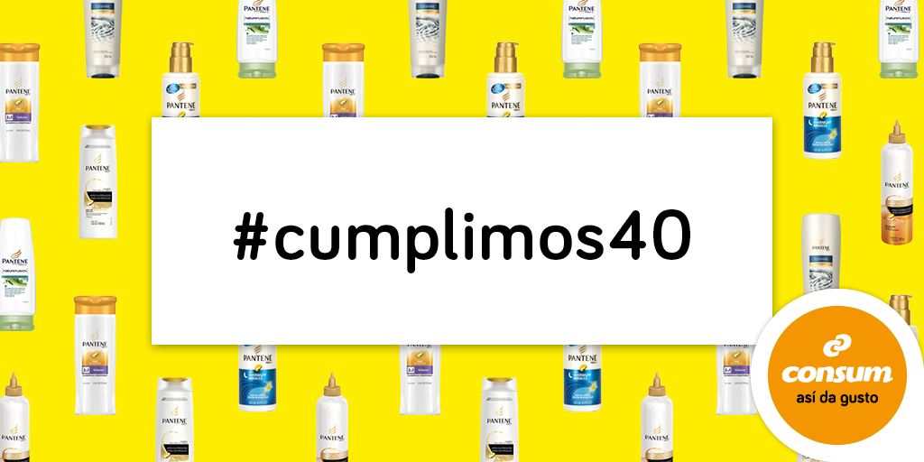 Consum's tweet photo. Ya hace 20 años que tenemos 20 años. Y todavía tenemos el @PeloPantene. ¡Estamos de cumpleaños! #cumplimos40 https://t.co/TgiAphLSmy