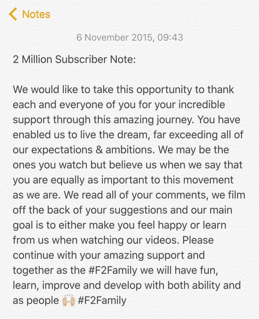 TheF2's tweet photo. We have reached 2 Million YouTube Subscribers 😳.... https://t.co/PSCxfTM9hQ