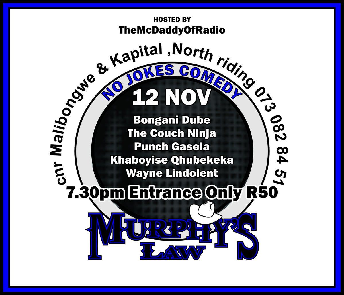 Finally people of Randburg have a place to go to enjoy comedy. NEXT <a href="/NoJokesComedy/">NoJokesComedy On DEMAND</a> is on the 12 Nov at Murphy's Law!