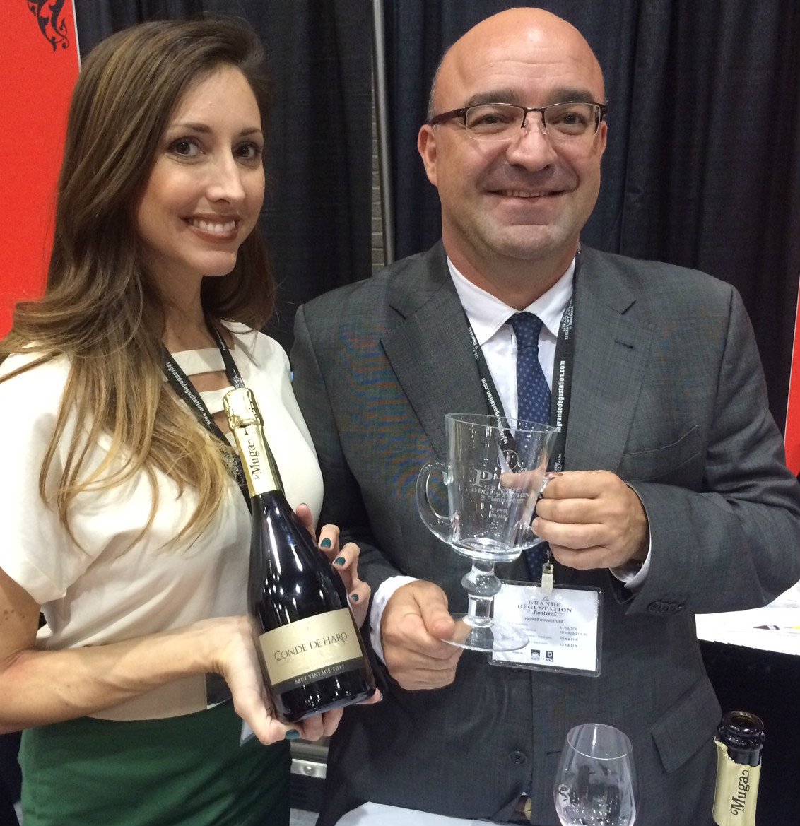Balthazardo's tweet photo. RT @bodegasmuga: @vinsbalthazard &amp; Jesús making more #MugaLovers in #Montreal with our Cava Conde de Haro! Thanks!! https://t.co/eF7m5EetTW