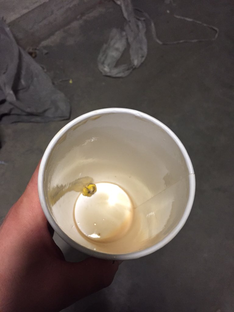 Bules7's tweet photo. @TimHortons Disgusting!!! found what looks to be a old stale piece of chewed gum in the bottom of my coffee cup. https://t.co/skFlxOW7dJ