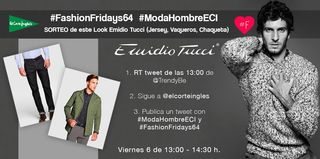 00Frequency's tweet photo. EMPIEZA #FashionFridays64
con Sorteo @elcorteingles
1 Haz RT
2 Sigue los pasos
3 #ModaHombreECI 
by @TrendyBe https://t.co/rYFVxQFeXj