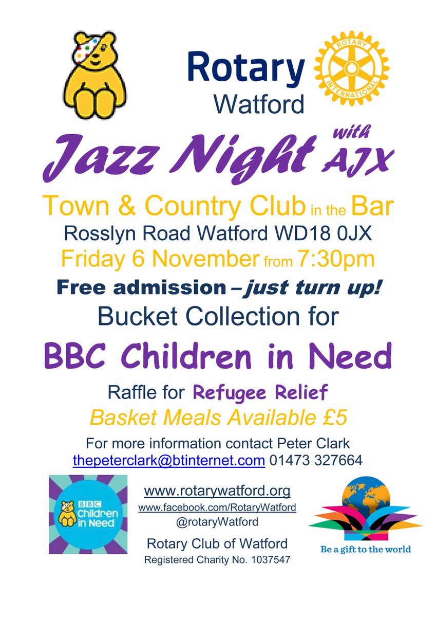 #Rotary #Watford #ChildrenInNeed fund raiser tonight #TownAndCountryClub #Jazz come and join us