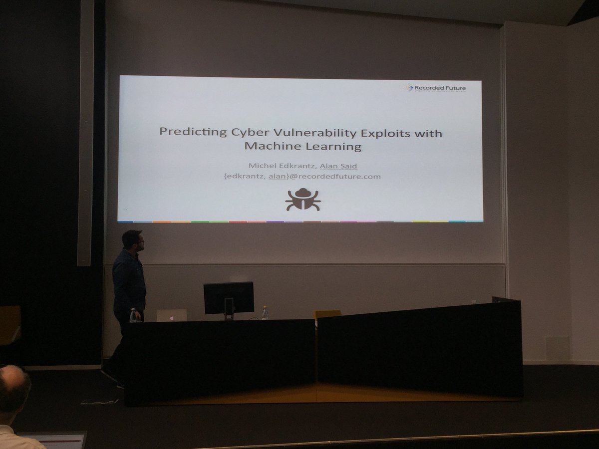 langkilde's tweet photo. @alansaid presenting work w/ @MichelEdkrantz on “Predicting Cyber Vulnerability Exploits” @RecordedFuture #scai2015 https://t.co/ltv2YinKws