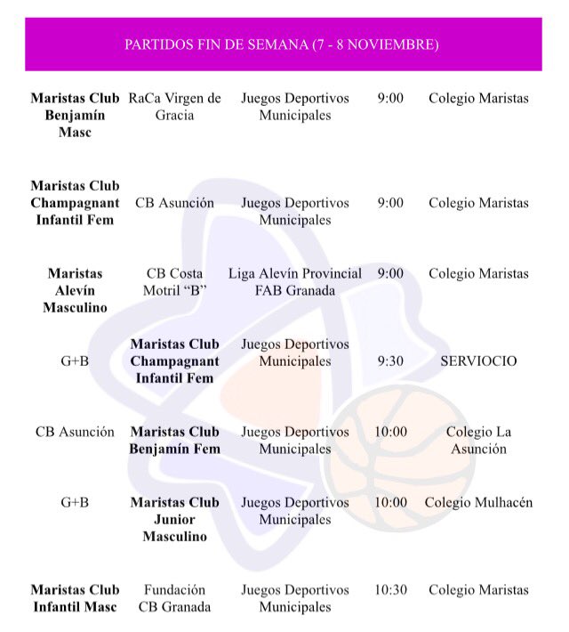 CDMaristasGr_Bc's tweet photo. 13 partidos de nuestros equipos en el fin de semana.
Aquí los horarios para que vengas a animar!!
#SiempreLuchando https://t.co/j6sR25k1Ea