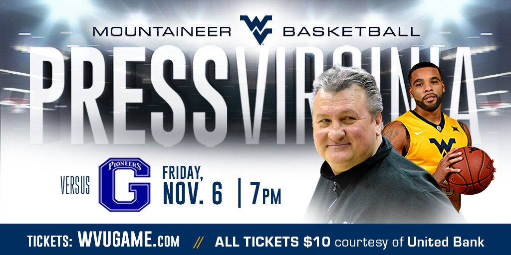 WVUhoops's tweet photo. It's game day!! Tonight at 7 p.m. vs. Glenville State. Tickets are $10 with free parking in the Coliseum lots. https://t.co/oHk5hMo4K9